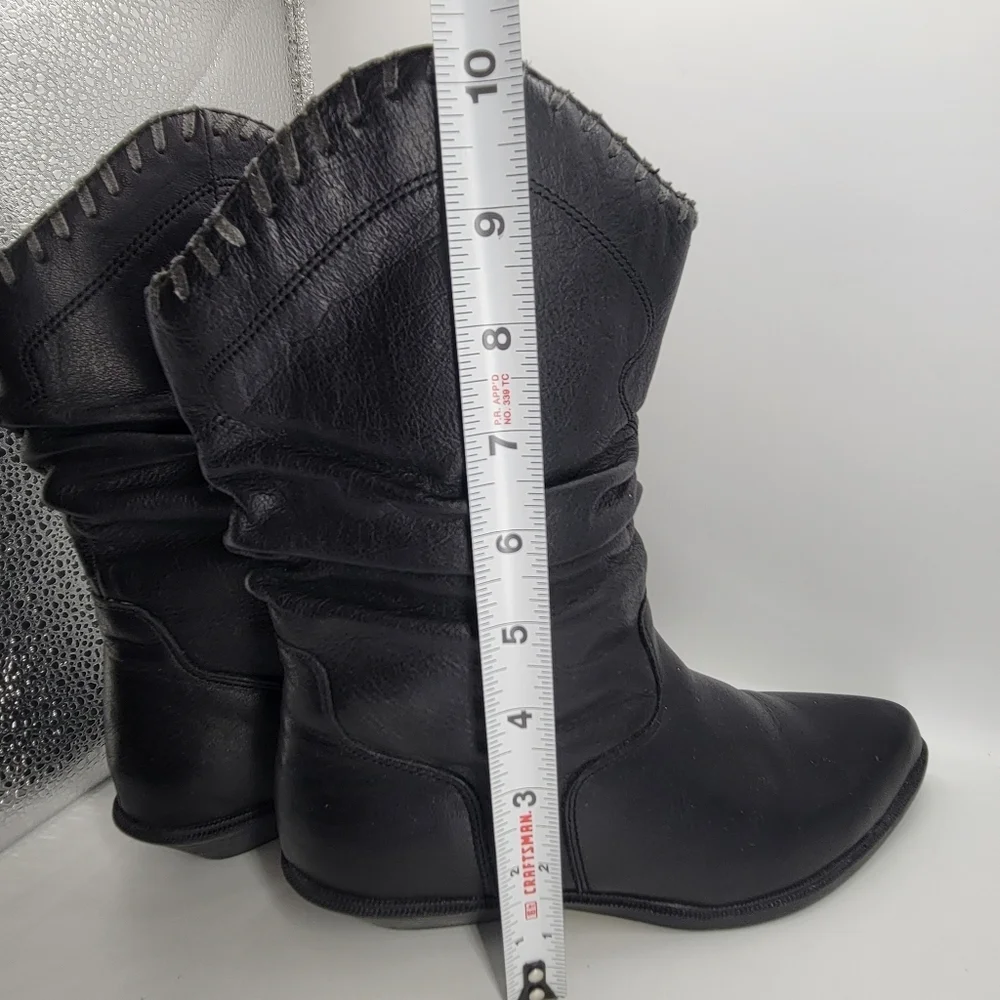 ZODIAC 675 BULLETT 6 M BLACK LEATHER SLOUCHY COWBOY BOOTS LADIES Vintage - Picture 4 of 13